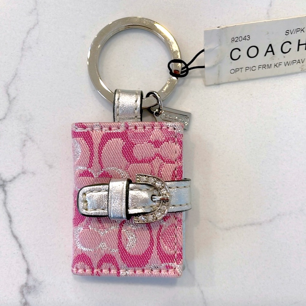 Coach key chain mini wallet pink sparkle